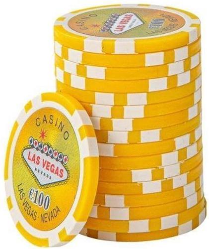 Las Vegas Poker Chips 100,- geel (25 stuks)-pokerchips-pokerfiches-ABS chips-pokerspel-pokerset-poker set