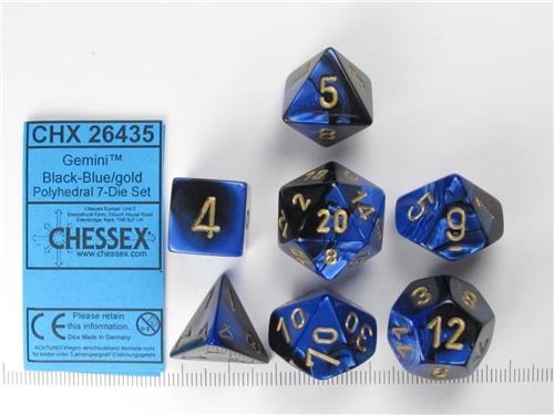 Chessex Gemini Black-Blue/gold Polydice Dobbelsteen Set (7 stuks)