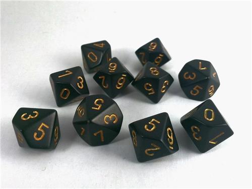 Chessex Opaque Black/gold D10 Dobbelsteen Set (10 stuks)