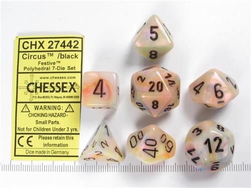 Chessex Festive Circus/black Polydice Dobbelsteen Set (7 stuks)