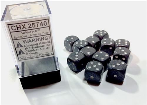 Chessex Hi-Tech Speckled D6 16mm Dobbelsteen Set (12 stuks)