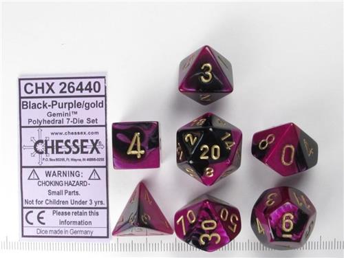 Chessex Gemini Black-Purple/gold Polydice Dobbelsteen Set (7 stuks)