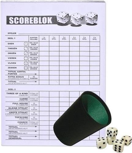 Scoreblok Yahtzee inclusief dobbelbeker met 6 dobbelstenen