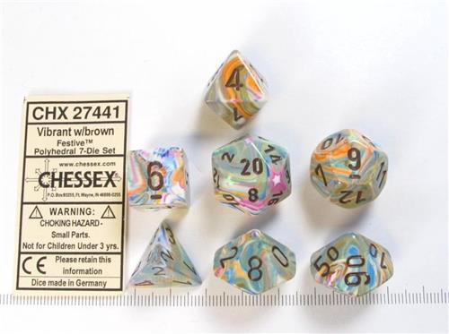 Chessex Festive Vibrant/brown Polydice Dobbelsteen Set (7 stuks)