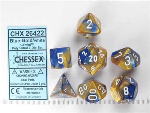 Gemini Polyhedral 7-Die Sets - Blue-Gold W/White