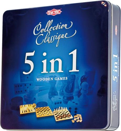 Tactic 5 in 1 Hout - Schaken - Dammen - Tic Tac Toe - Backgammon en Domino