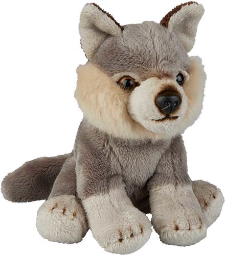 Ravensden Pluche knuffel dieren Wolf - grijs - 15 cm - Speelgoed wolven knuffelbeesten