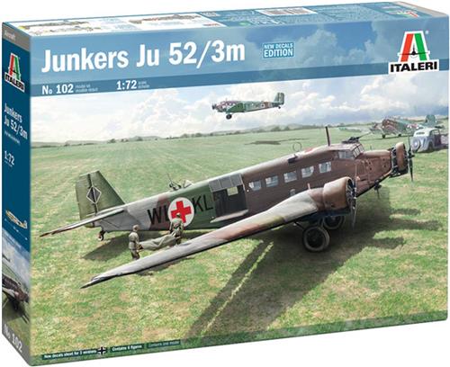 1:72 Italeri 0102 Junkers Ju-52/3m Vliegtuig Plastic Modelbouwpakket