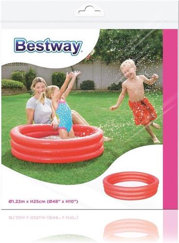 Opblaasbaar Zwembad - Kinderzwembad - Kinderbad - Bad - Zwembadje - 3 Rings - Rood - 122 x 25