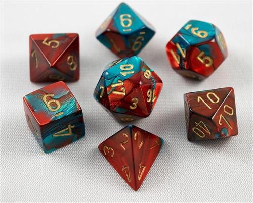 Chessex 7-Die set Gemini - Red-Teal/Gold