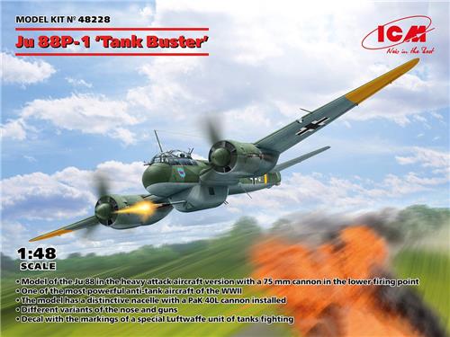 1:48 ICM 48228 Ju 88P-1 - Tank Buster - Vliegtuig Plastic Modelbouwpakket