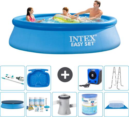 Intex Rond Opblaasbaar Easy Set Zwembad - 305 x 76 cm - Blauw - Inclusief Afdekzeil - Onderhoudspakket - Zwembadfilterpomp - Filter - Grondzeil - Stofzuiger - Ladder - Voetenbad - Warmtepomp