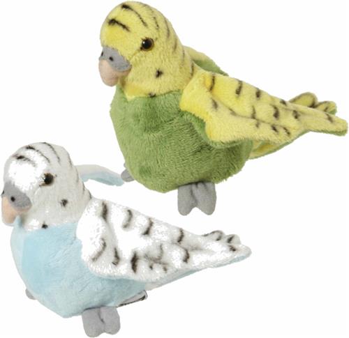 2x Pluche parkieten knuffels groen en blauw 16 cm - Tropische vogels