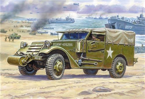 1:35 Zvezda 3581 WWII M-3 Armored Scout Car - with Canvas Plastic Modelbouwpakket