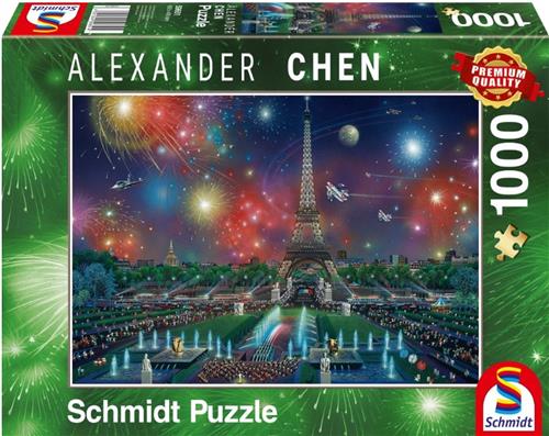 Vuurwerk bij de Eiffeltoren, 1000 stukjes Puzzel