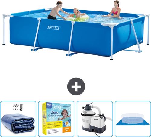 Intex Rechthoekig Frame Zwembad - 300 x 200 x 75 cm - Blauw - Inclusief Solarzeil - Onderhoudspakket - Zwembadfilterpomp - Grondzeil