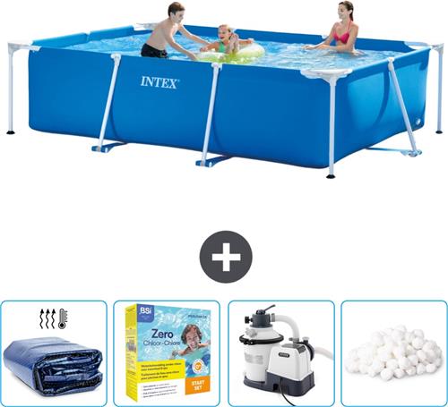 Intex Rechthoekig Frame Zwembad - 300 x 200 x 75 cm - Blauw - Inclusief Solarzeil - Onderhoudspakket - Zwembadfilterpomp - Filterbollen