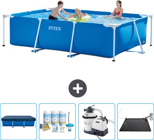 Intex Rechthoekig Frame Zwembad - 300 x 200 x 75 cm - Blauw - Inclusief Afdekzeil - Onderhoudspakket - Zwembadfilterpomp - Solar Mat