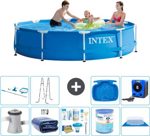 Intex Rond Frame Zwembad - 305 x 76 cm - Blauw - Inclusief Pomp Solarzeil - Onderhoudspakket - Filter - Grondzeil - Schoonmaakset - Ladder - Voetenbad - Warmtepomp