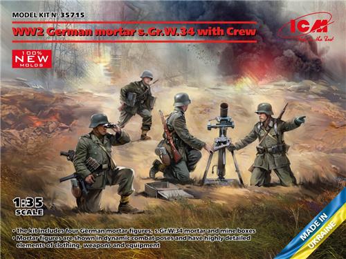 1:35 ICM 35715 WW2 German mortar GrW 34 with Crew Plastic Modelbouwpakket