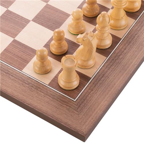 schaak set bord walnoot esdoorn ingelegd 50x50cm met schaakstukken no. 4 in houten kist