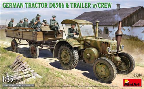 1:35 MiniArt 35314 German Tractor D8506 & Trailer with Crew Plastic Modelbouwpakket