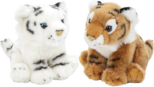 Nature Planet - Pluche knuffels set 2x - bruine en witte Tijger - 18cm