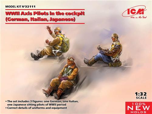 1:32 ICM 32111 WWII Axis Pilots in the cockpit - German, Italian, Japanese Plastic Modelbouwpakket