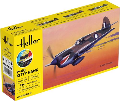 1:72 Heller 56266 P-40 Kitty Hawk Plane - Starter Kit Plastic Modelbouwpakket