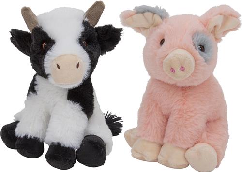 Pluche boerderijdieren knuffels Koe en Varken setje van 19 cm en 18 cm