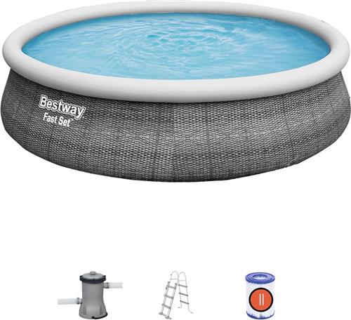 Bestway - Fast Set - Opblaasbaar zwembad inclusief filterpomp en zwembadtrap - 457x107 cm - Rond