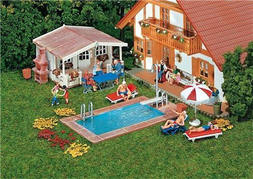 Faller - Zwembad en tuinhuisje - modelbouwsets, hobbybouwspeelgoed voor kinderen, modelverf en accessoires