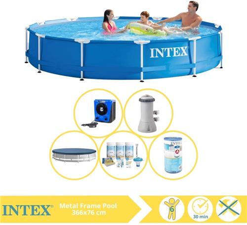 Intex Metal Frame Zwembad - Opzetzwembad - 366x76 cm - Inclusief Afdekzeil, Onderhoudspakket, Filter en Warmtepomp HS