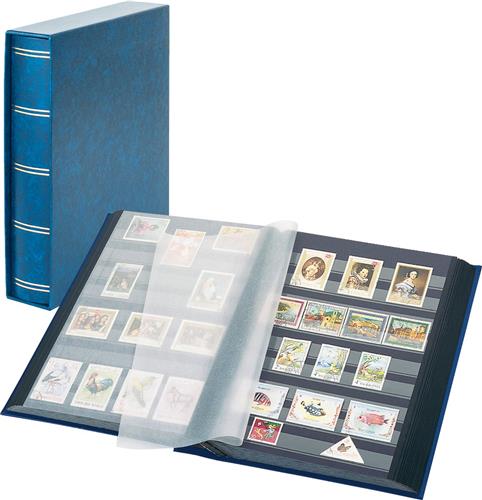 Lindner 1169SK Postzegelalbum incl. Cassette  Blauw - groot formaat  30/60 blz. zwarte bladen - luxe  gewatteerd Postzegels - insteekalbum - insteek - compact  stockboek