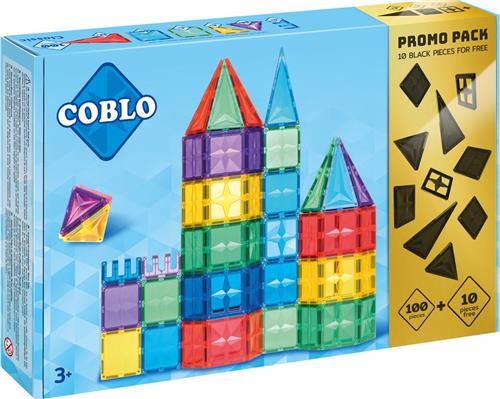 Coblo Promoverpakking Black - 100 stuks classic + 10 gratis zwarte stenen - Magnetisch speelgoed - Magnetic tiles - Magnetische bouwstenen - Cadeau kind - Speelgoed 3 jaar t/m 12 jaar - Magnetisch speelgoed bouwblokken