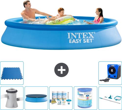 Intex Rond Opblaasbaar Easy Set Zwembad - 305 x 61 cm - Blauw - Inclusief Pomp Afdekzeil - Onderhoudspakket - Filter - Schoonmaakset - Vloertegels - Warmtepomp