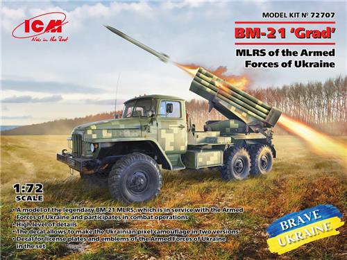 1:72 ICM 72707 BM-21 Grad - MLRS of the Armed Forces of Ukraine Plastic Modelbouwpakket