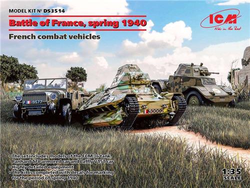 1:35 ICM DS3514 Battle of France, spring 1940 (Panhard 178 AMD-35, FCM 36, Laffly V15T) Plastic Modelbouwpakket