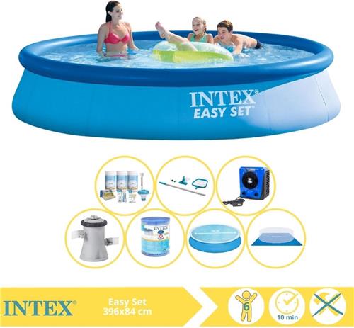 Intex Easy Set Zwembad - Opblaaszwembad - 396x84 cm - Inclusief Solarzeil, Onderhoudspakket, Filter, Onderhoudsset en Warmtepomp HS