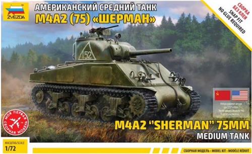 1:72 Zvezda 5063 M4A2 Sherman 75mm Medium Tank Plastic Modelbouwpakket