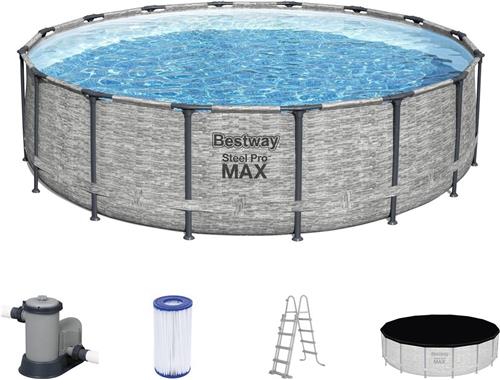 Bestway - Steel Pro MAX - Opzetzwembad inclusief filterpomp en accessoires - 488x122 cm - Steenprint - Rond