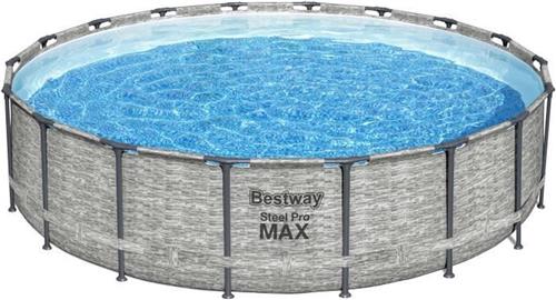 BESTWAY Steel Pro Max bovengronds zwembad - Grijs steenpatroon, 549 x 122 cm, FrameLink-systeem