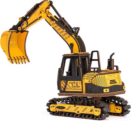 Robotime Excavator TG508K - 3D puzzel - Houten bouwpakket - Knutselen - Miniatuur