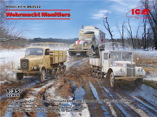 1:35 ICM DS3522 German Wehrmacht Maultiers - 3 Trucks Plastic Modelbouwpakket