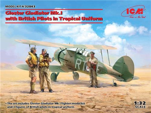 1:32 ICM 32043 Gloster Gladiator Mk.I with British Pilots in Tropical Uniform Plastic Modelbouwpakket