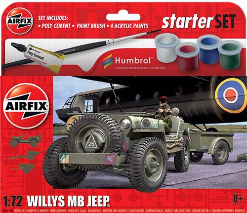 1:72 Airfix 55117A Willys MB Jeep - Starter Set Plastic Modelbouwpakket