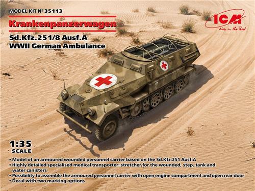 1:35 ICM 35113 WWII German Ambulance Sd.Kfz.251/8 Ausf.A Krankenpanzerwagen Plastic Modelbouwpakket