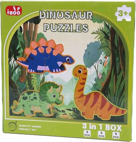 PIA Soft Toys - Self Painting Puzzel Dinosaur / Dinosaurus puzzels - 18 x 18.5 x 5,5 cm - 3 in 1 box