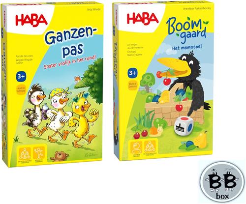 Haba Set van 2 spellen vanaf 3 jaar: Boomgaard Memospel - Ganzenpas