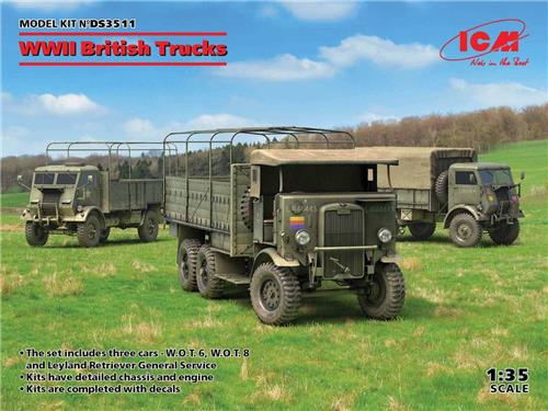 1:35 ICM DS3511 WWII British Trucks - W.O.T.6, W.O.T.8, Leyland Retriever Plastic Modelbouwpakket